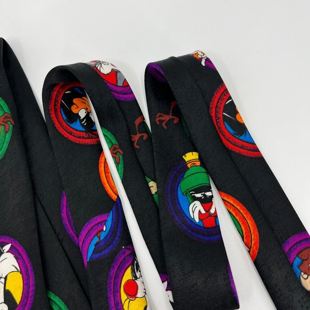 Vintage Looney Tunes Mania‎ Necktie Mens Black Shirt Tie Cartoon Taz Tweety Wile